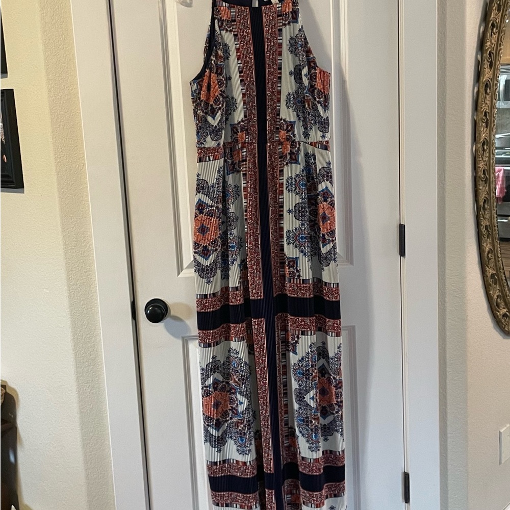Dress Barn Multicolor Spaghetti Strap Lined Maxi Dress w/ Elastic Waist Size 14